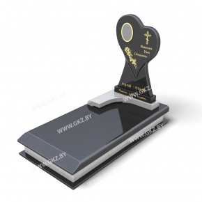 Памятник из черного гранита в форме сердца с закрытой комбинированной плитой, модель ОК-26